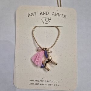 Gold Unicorn Necklace with Pink Tassel
